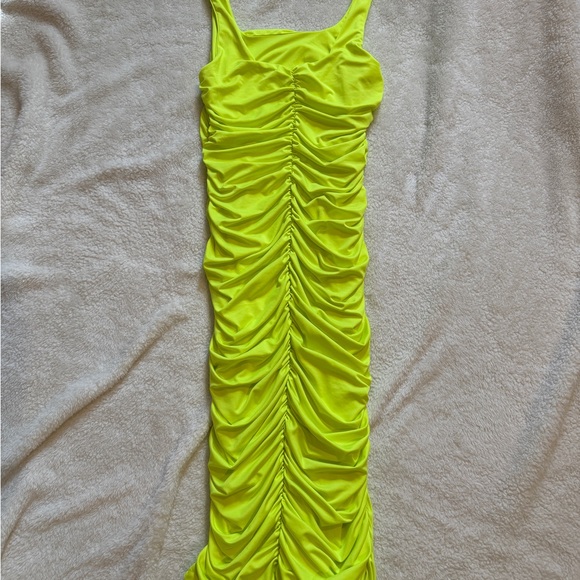 Express Dresses & Skirts - Express Neon Yellow Ruched Midi Dress